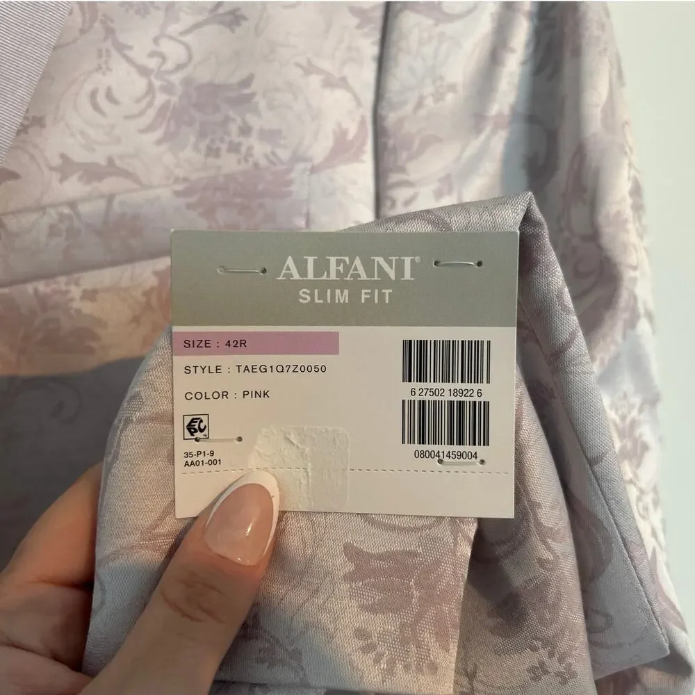 NWT Alfani Slim Fit Sport Coat Blazer Light Pink Floral Jacquard, Men's 42R - Picture 9 of 10